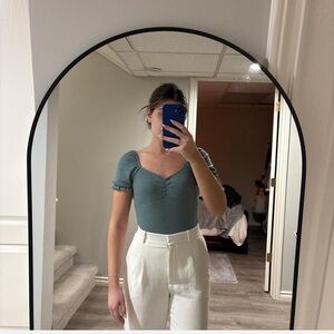 SHEIN Teal Green Ribbed Puff Sleeve Bodysuit M